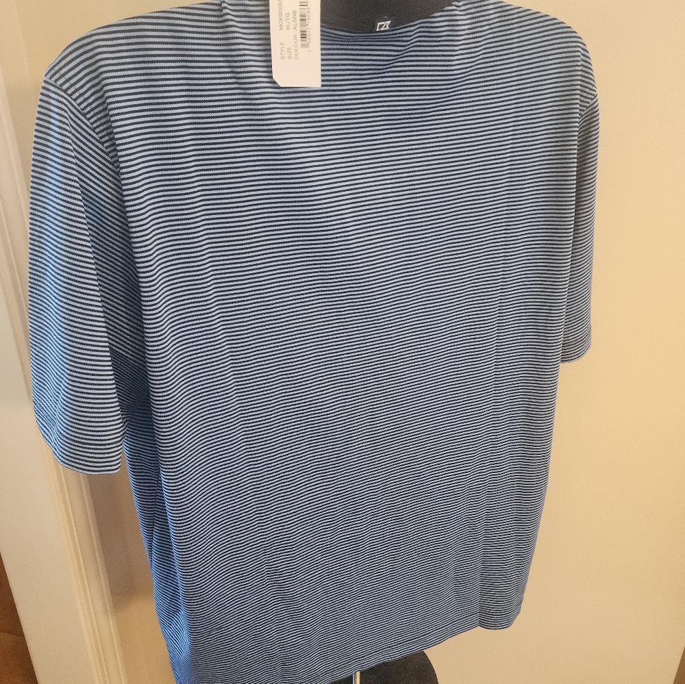 DD -Cutter & Buck Men's Blue Striped Polo Shirt - Picture 2 of 7